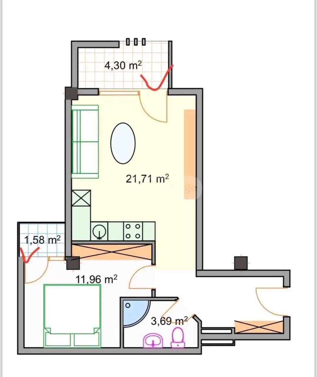 For Sale 2 Room Apartment Kutaisshi view 4