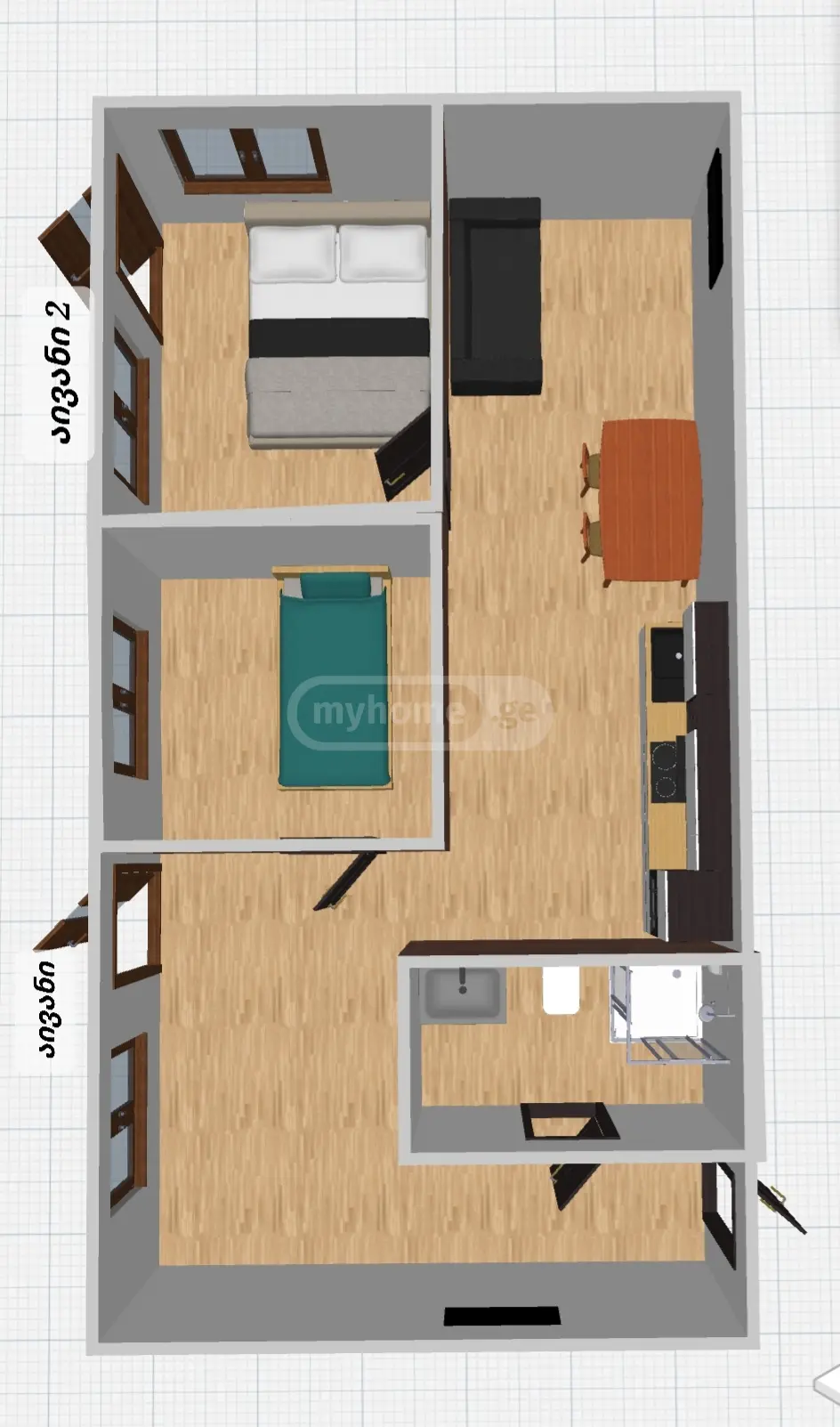 For Sale 2 Room Apartment Kutaisshi view 7