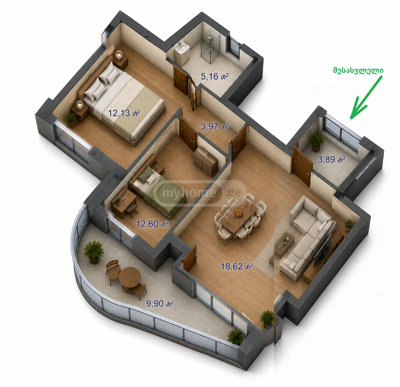 For Sale 3 Room Apartment Kutaisshi view 5