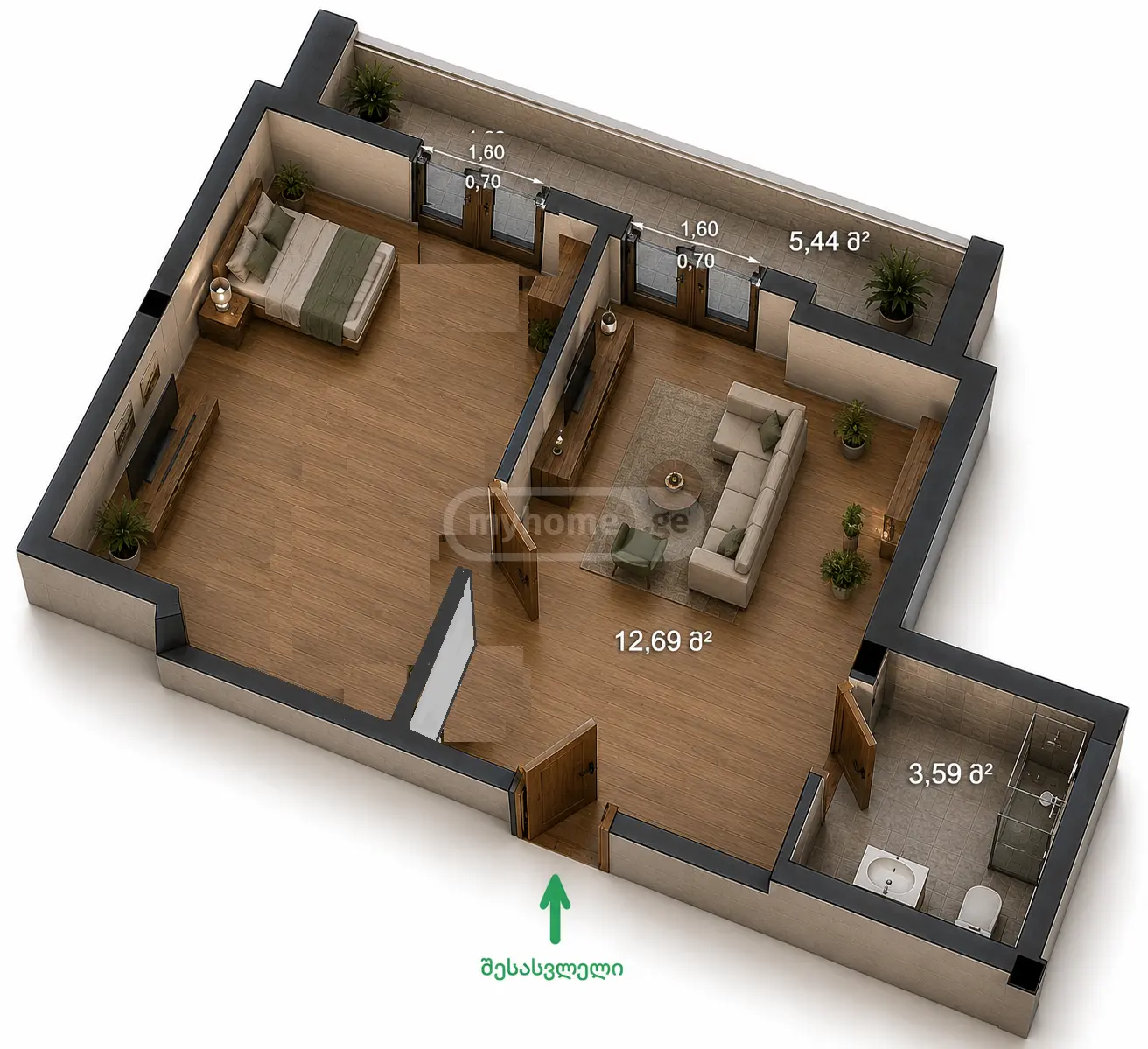 For Sale 2 Room Apartment Kutaisshi view 3